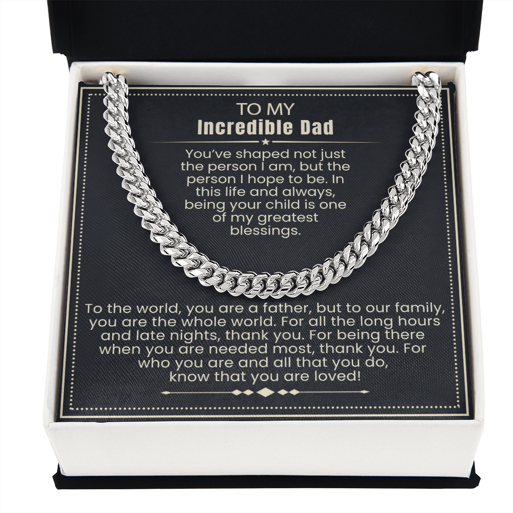 To My Dad - Cuban Link Necklace - You Are Loved Message Card Gift