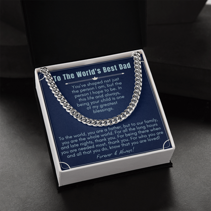 To My Dad - Cuban Link Necklace - World's Best Dad Message Card Gift