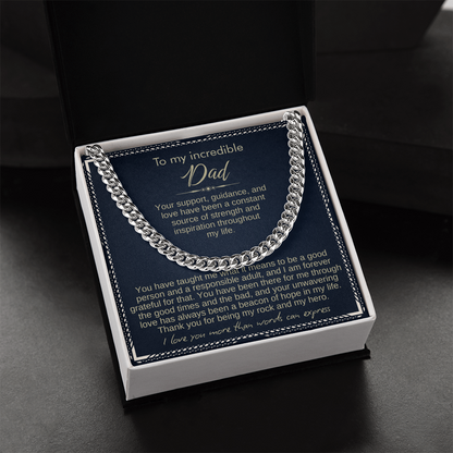 To My Dad - Cuban Link Necklace - Love You More Than Words Can Express Message Card Gift