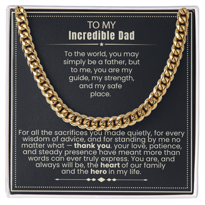 To My Dad - Cuban Link Necklace - You Are the Heart of Our Family Message Card Gift