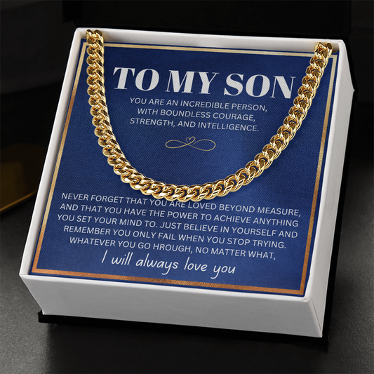 To My Son - Cuban Link Necklace - I Will Always Love You Message Card Gift