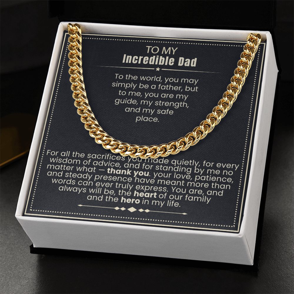 To My Dad - Cuban Link Necklace - You Are the Heart of Our Family Message Card Gift