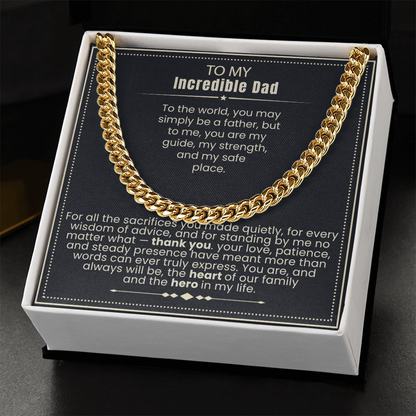 To My Dad - Cuban Link Necklace - You Are the Heart of Our Family Message Card Gift