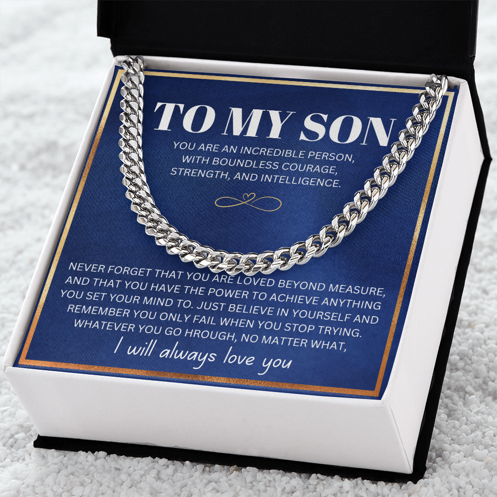 To My Son - Cuban Link Necklace - I Will Always Love You Message Card Gift