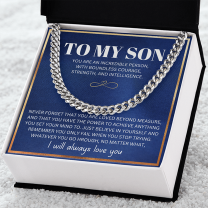To My Son - Cuban Link Necklace - I Will Always Love You Message Card Gift