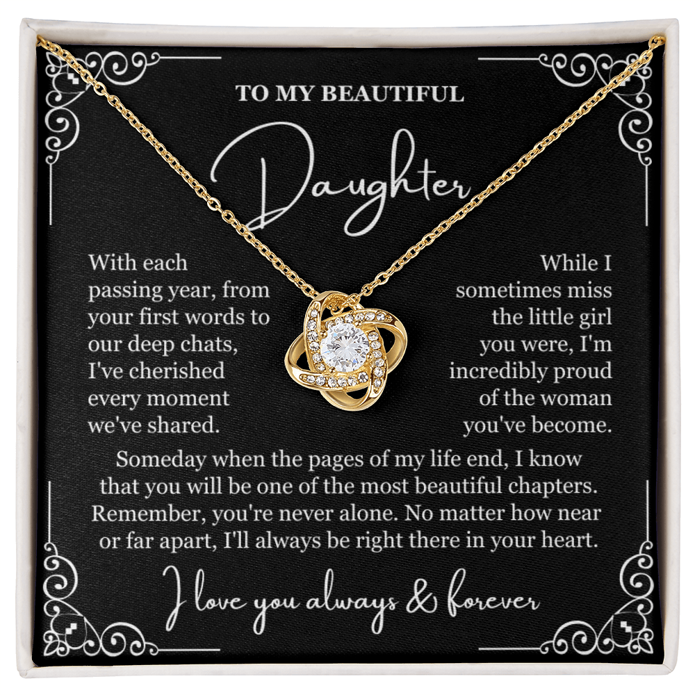 To My Daughter - Love Knot Necklace - You're Never Alone Message Card Gift