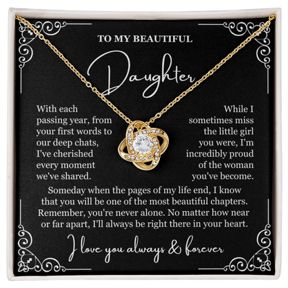 To My Daughter - Love Knot Necklace - You're Never Alone Message Card Gift