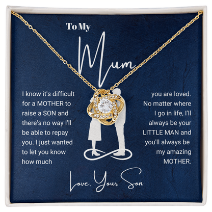To My Mum - Love Knot Necklace - Always Your Little Man Message Card Gift