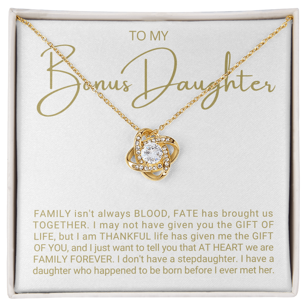 To My Bonus Daughter - Love Knot Necklace - Family At Heart Message Card Gift