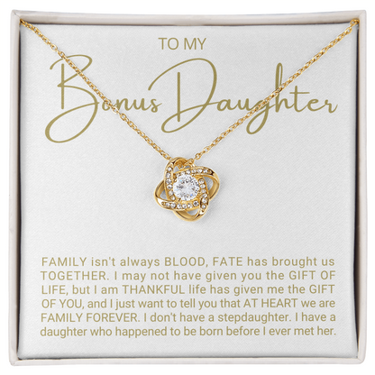 To My Bonus Daughter - Love Knot Necklace - Family At Heart Message Card Gift