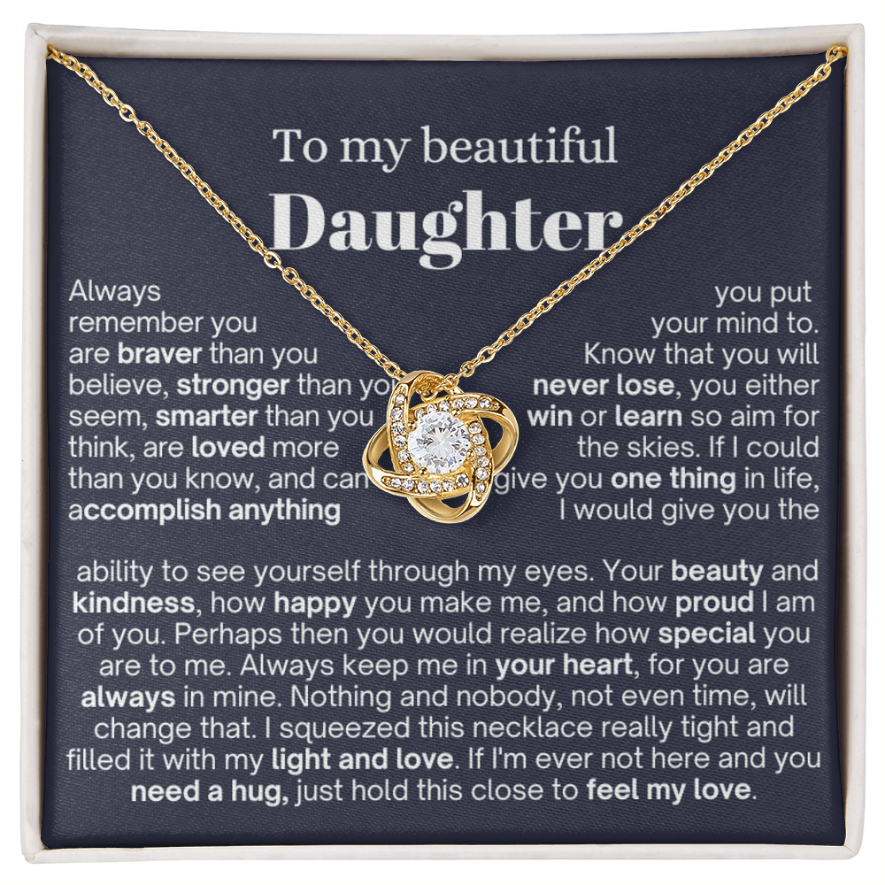 To My Daughter - Love Knot Necklace - Always In My Heart Message Card Gift