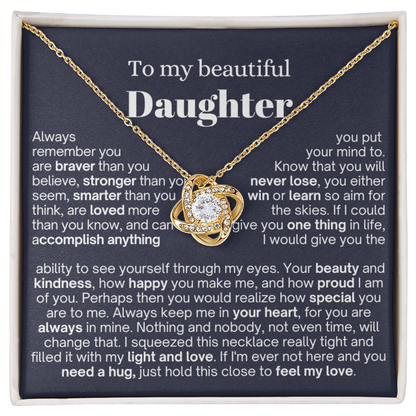 To My Daughter - Love Knot Necklace - Always In My Heart Message Card Gift