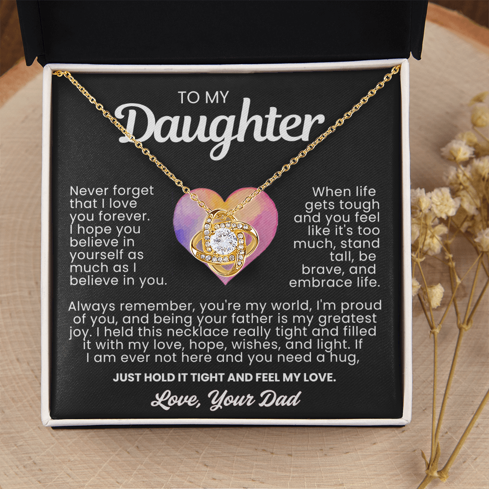To My Daughter - Love Knot Necklace - You're My World Message Card Gift