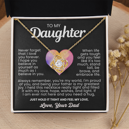 To My Daughter - Love Knot Necklace - You're My World Message Card Gift