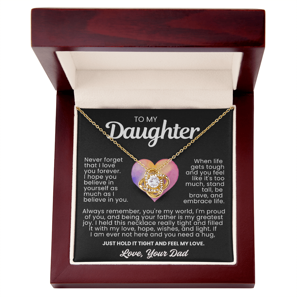 To My Daughter - Love Knot Necklace - You're My World Message Card Gift