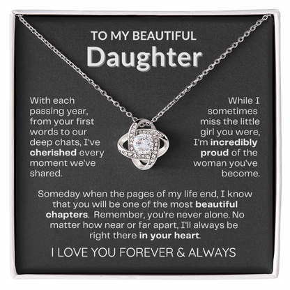 To My Daughter - Love Knot Necklace - Eternal Flower Gift Box