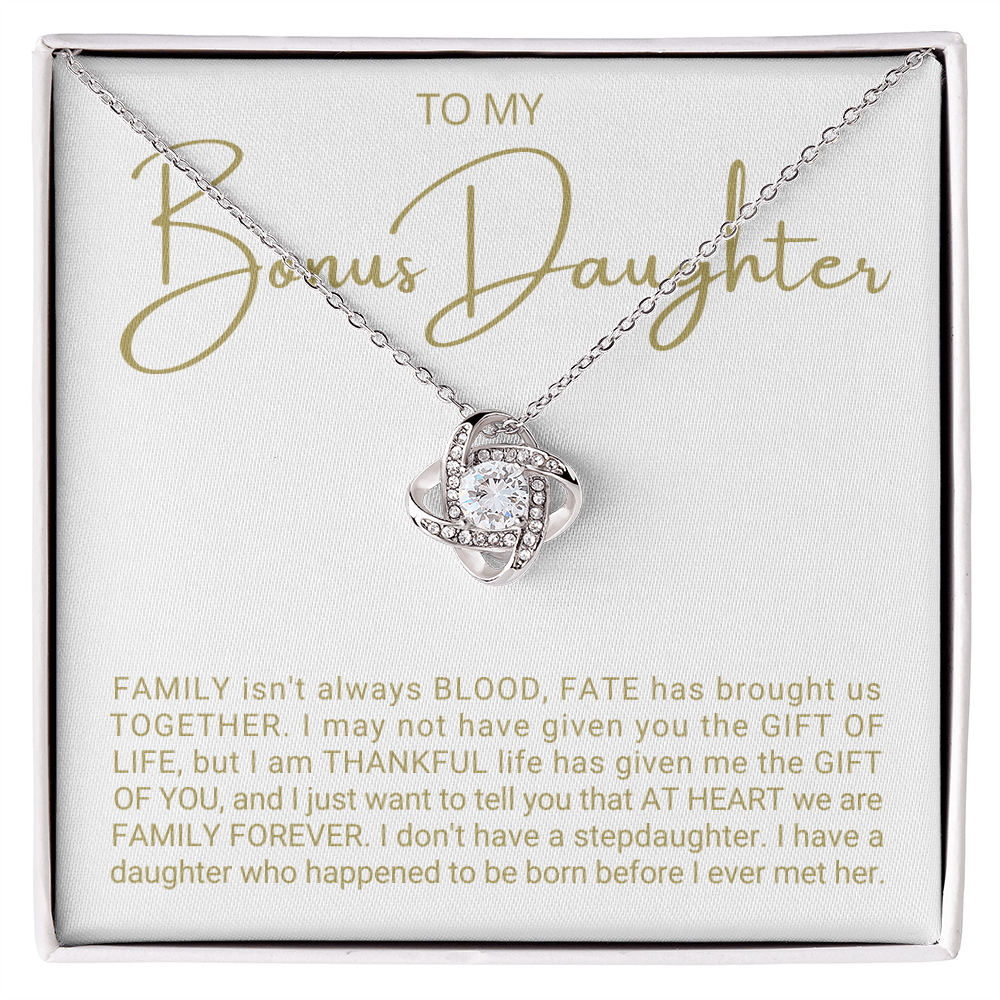 To My Bonus Daughter - Love Knot Necklace - Family At Heart Message Card Gift