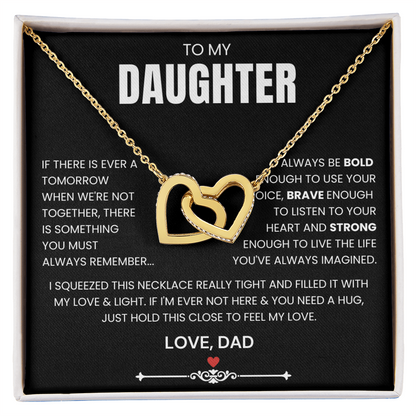 To My Daughter - Linked Hearts Necklace - Be Bold, Brave and Strong Message Card Gift