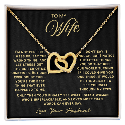 To My Wife - Linked Hearts Necklace - You Are Irreplaceable Message Card Gift