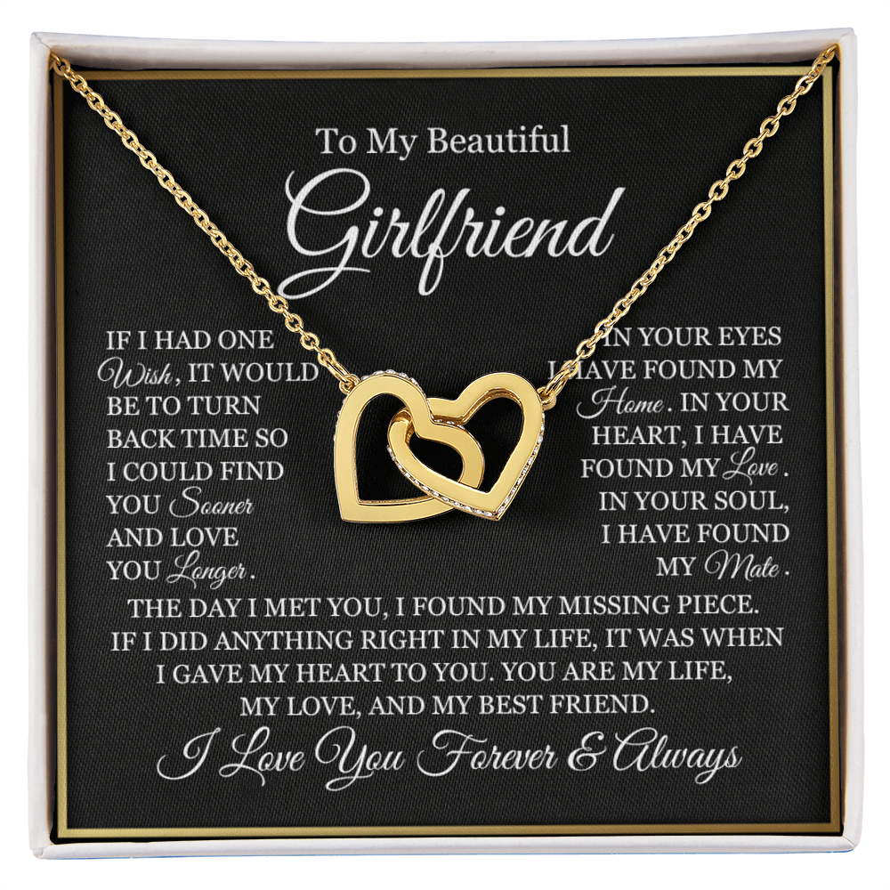 To My Girlfriend - Linked Hearts Necklace - You Are My Life Message Card Gift