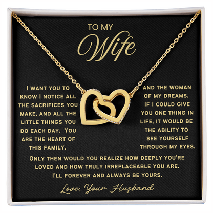 To My Wife - Linked Hearts Necklace - You Are Irreplaceable Message Card Gift