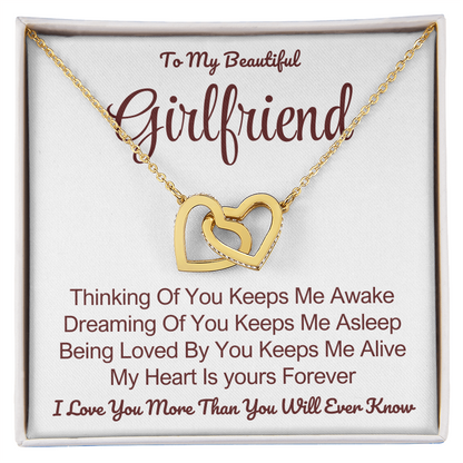 To My Girlfriend - Linked Hearts Necklace - My Heart Is Yours Message Card Gift