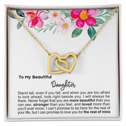 To My Daughter - Linked Hearts Necklace - Look Beside You Message Card Gift