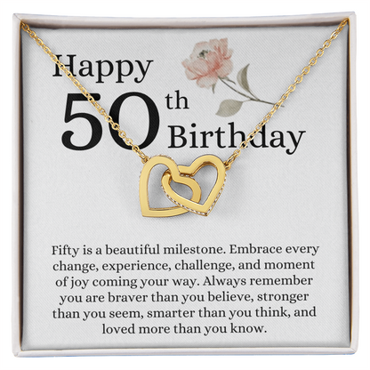 Happy 50th Birthday - Linked Hearts Necklace - Loved More Than You Know