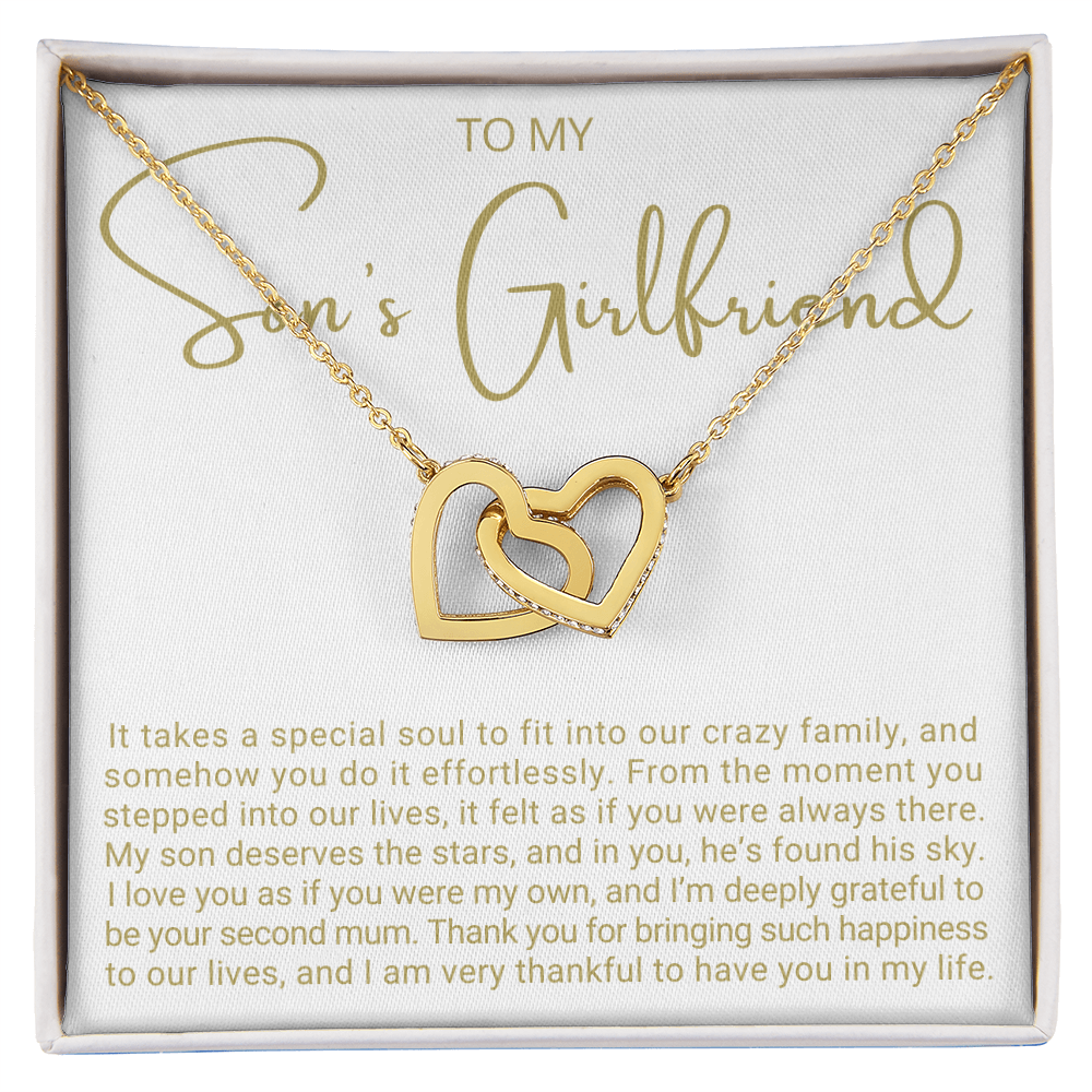 To My Son's Girlfriend - Linked Hearts Necklace - Grateful to Have You Message Card Gift