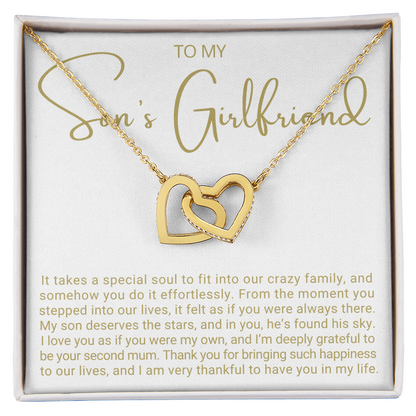 To My Son's Girlfriend - Linked Hearts Necklace - Grateful to Have You Message Card Gift