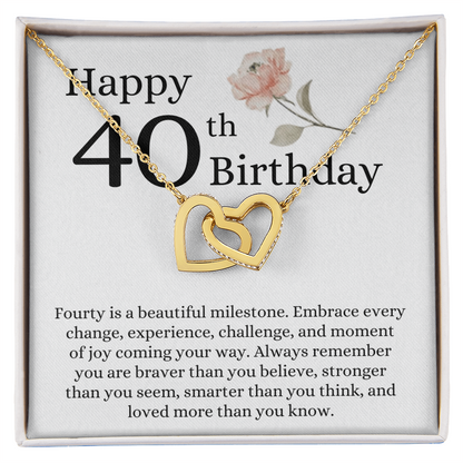 Happy 40th Birthday - Linked Hearts Necklace - Loved More Than You Know