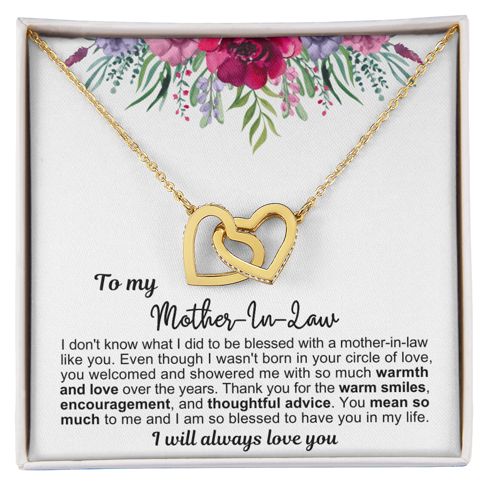 To My Mother In Law - Linked Hearts Necklace - You Are A Blessing Message Card Gift