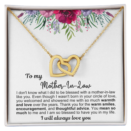 To My Mother In Law - Linked Hearts Necklace - You Are A Blessing Message Card Gift