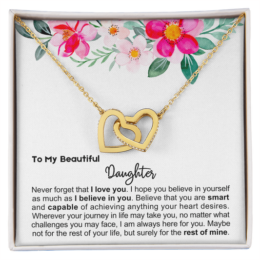 To My Daughter - Linked Hearts Necklace - Always Here For You Message Card Gift