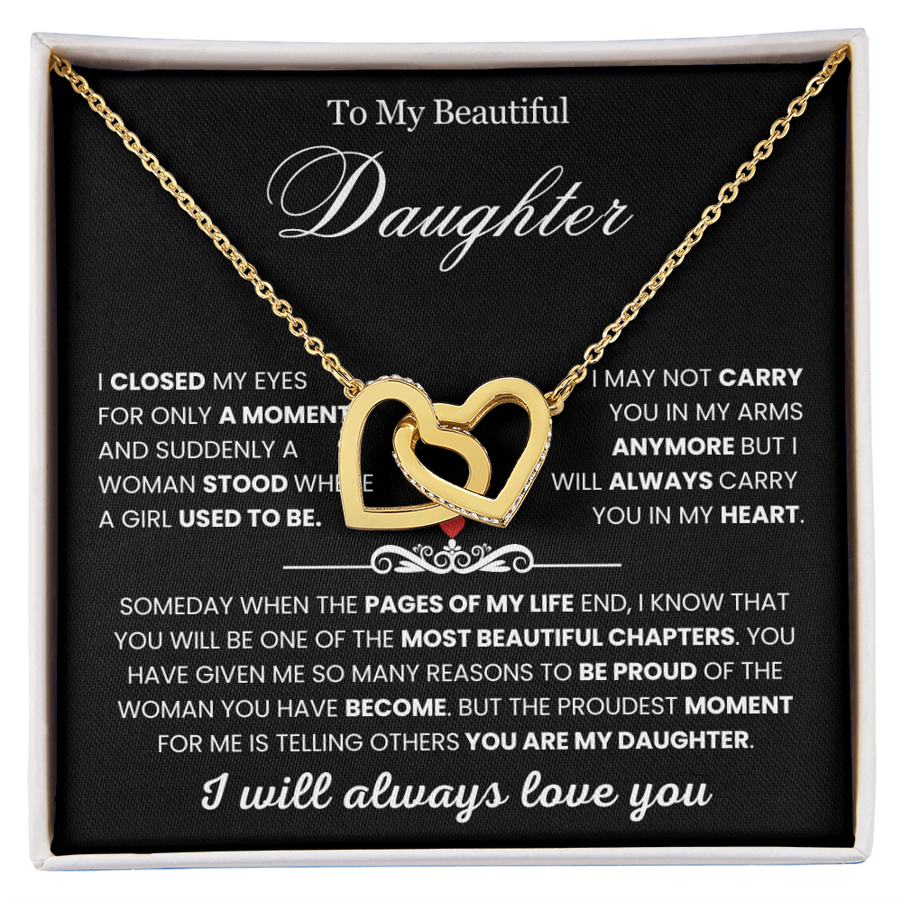 To My Daughter - Linked Hearts Necklace - You Are Never Alone Message Card Gift