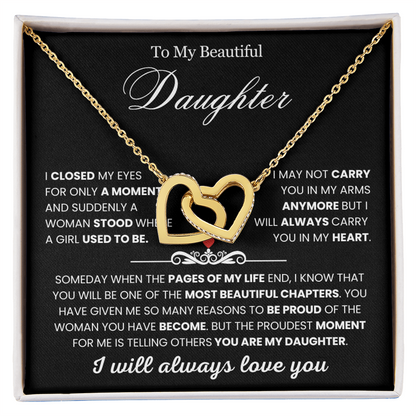 To My Daughter - Linked Hearts Necklace - You Are Never Alone Message Card Gift