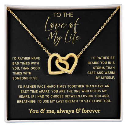 To My Wife - Linked Hearts Necklace -  Rather Beside You Valentine's Day Gift