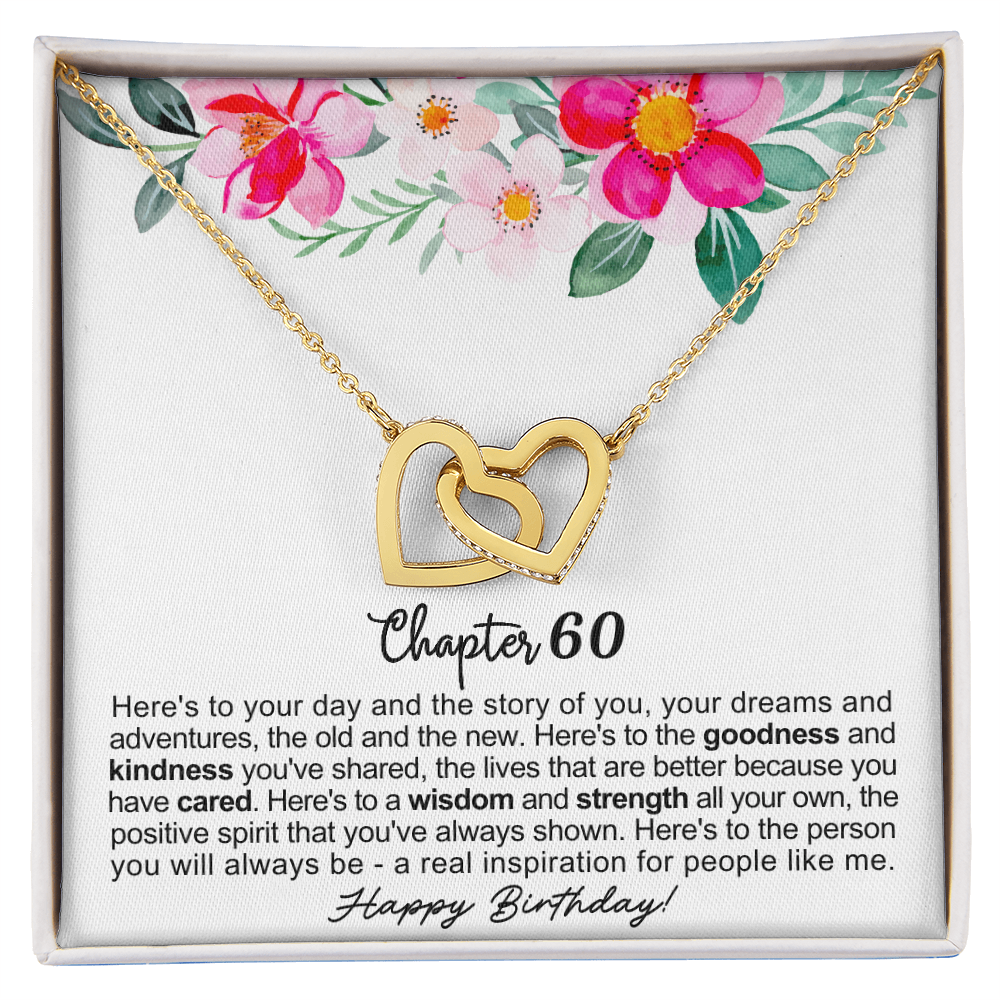 Happy 60th Birthday - Linked Hearts Necklace - You Are My Inspiration Message Card Gift