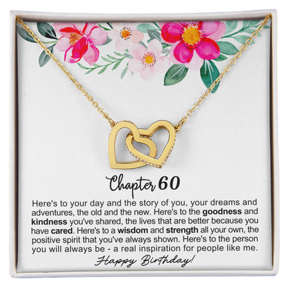Happy 60th Birthday - Linked Hearts Necklace - You Are My Inspiration Message Card Gift