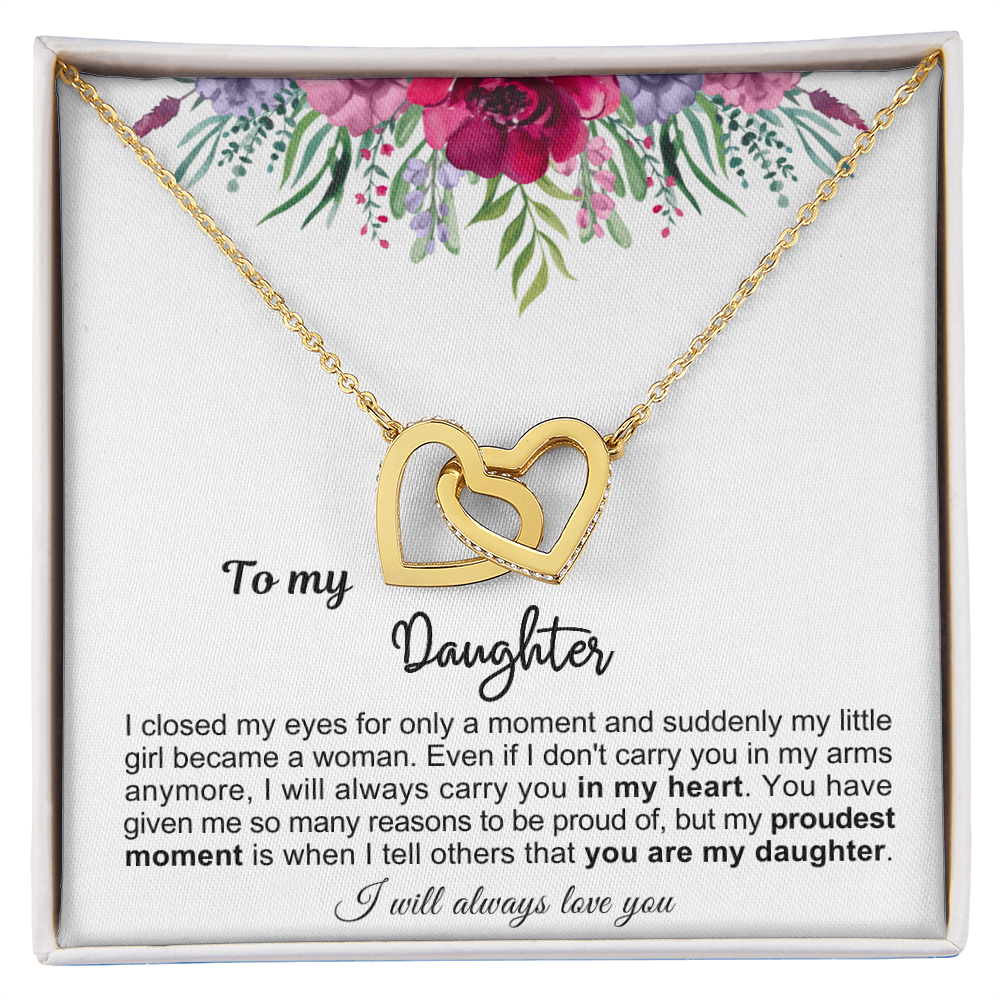 To My Daughter - Linked Hearts Necklace - Proud Of You Message Card Gift