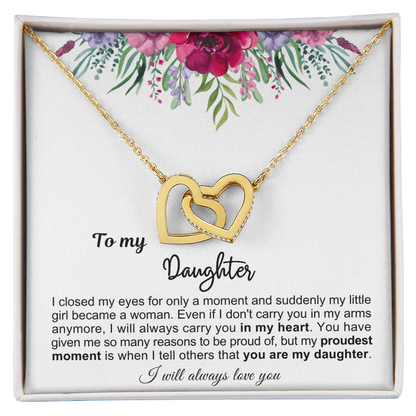 To My Daughter - Linked Hearts Necklace - Proud Of You Message Card Gift