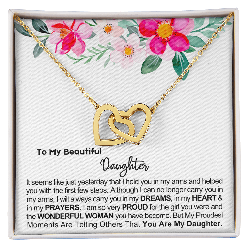 To My Daughter - Linked Hearts Necklace - Proud of You Message Card Gift