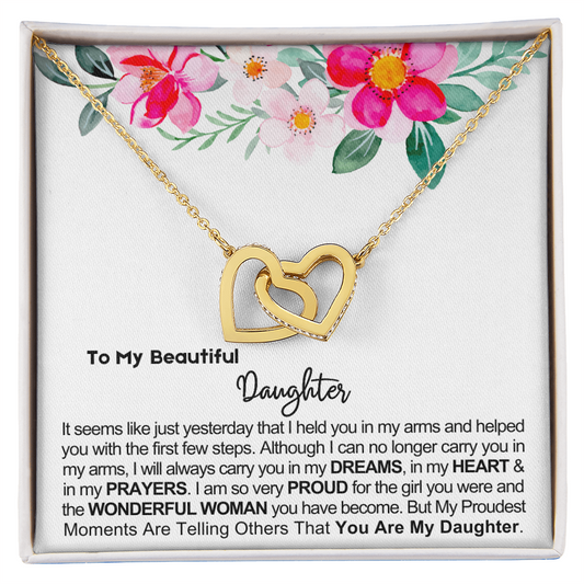 To My Daughter - Linked Hearts Necklace - Proud of You Message Card Gift