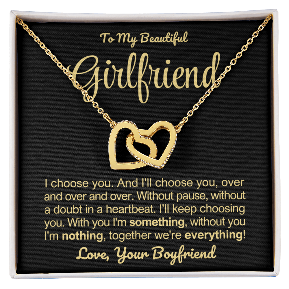 To My Girlfriend - Linked Hearts Necklace - I Choose You Message Card Gift