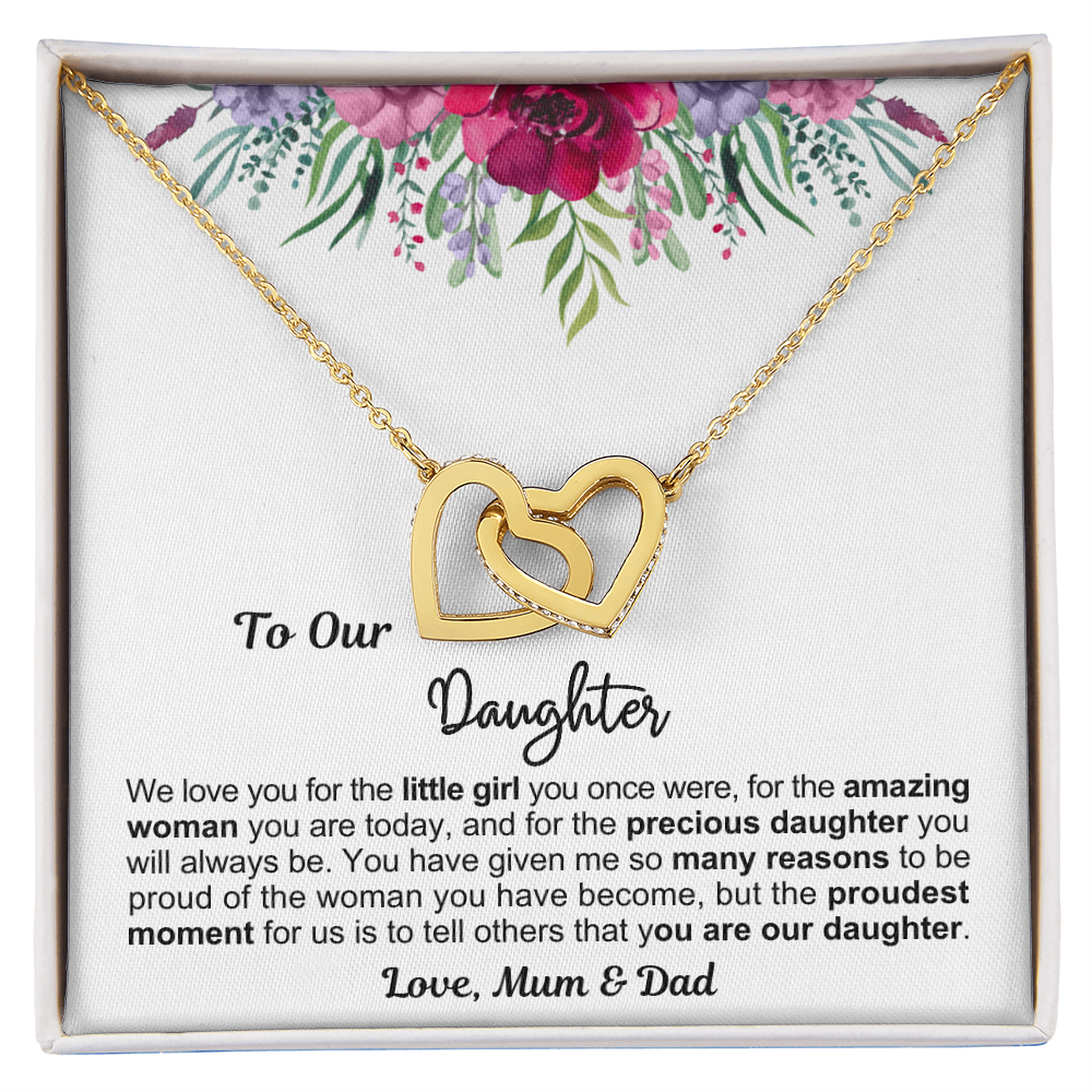 To My Daughter - Linked Hearts Necklace - Proud Of You Message Card Gift