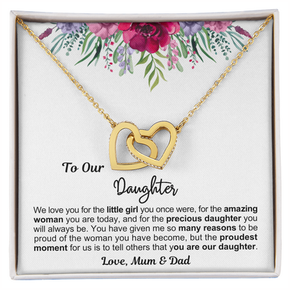 To My Daughter - Linked Hearts Necklace - Proud Of You Message Card Gift