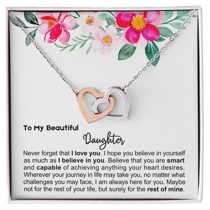To My Daughter - Linked Hearts Necklace - Always Here For You Message Card Gift