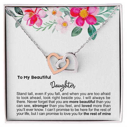 To My Daughter - Linked Hearts Necklace - Look Beside You Message Card Gift