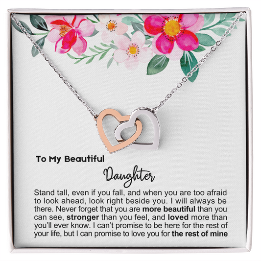 To My Daughter - Linked Hearts Necklace - Look Beside You Message Card Gift