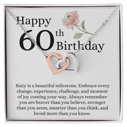 Happy 60th Birthday - Linked Hearts Necklace - Loved More Than You Know